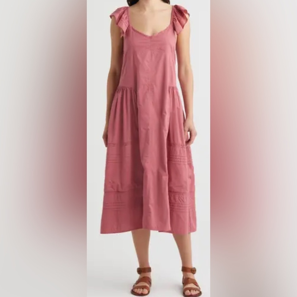 Treasure & Bond | Tie Back Flutter Sleeve | Summer Dress | Cotton Maxi | Large
